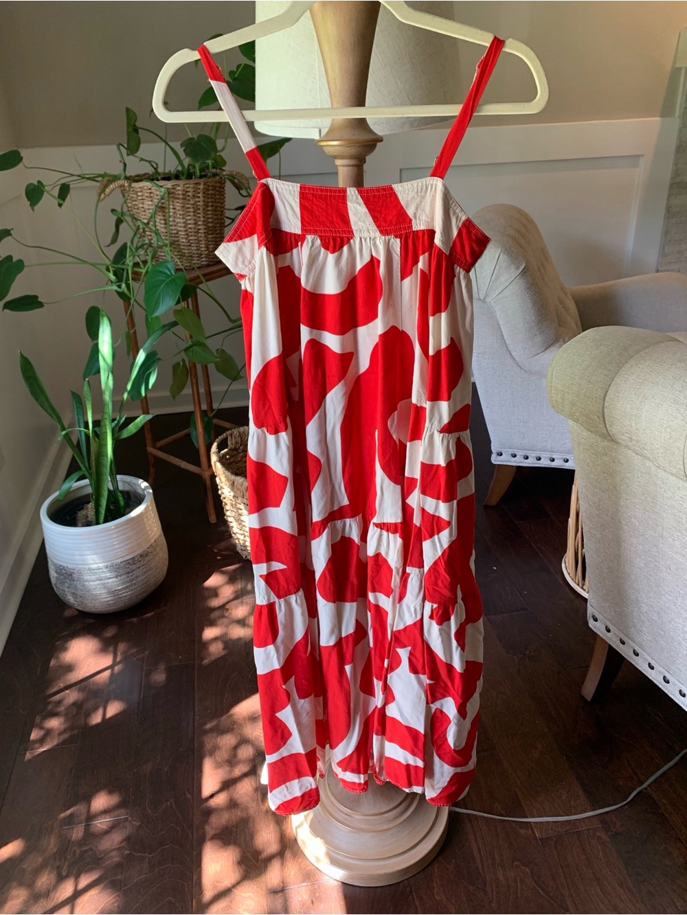 Women’s Red and White Patterned Midi Sundress